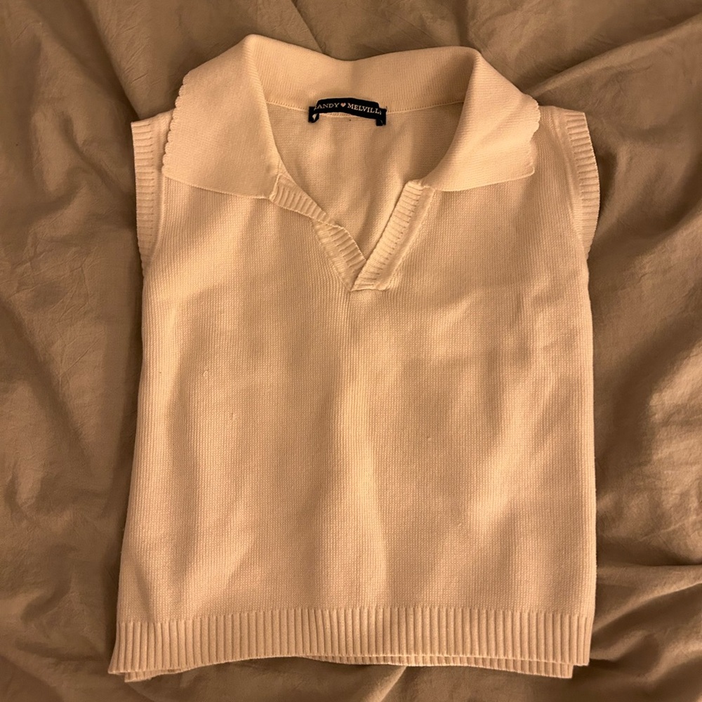 Brandy Melville Cream Sleeveless Collared Knit Crop Top